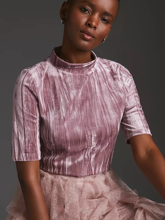 Pilcro Tops - Pilcro Velvet Short-Sleeve Mock Neck Top in Dusty Mauve